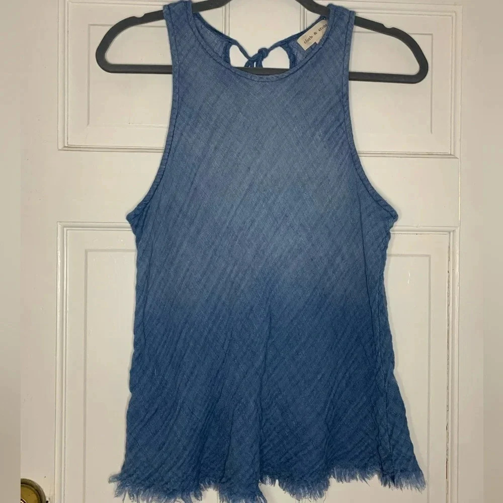 Anthropologie Cloth & Stone Cotton Sleeveless Tie Back Fringe Trim Top